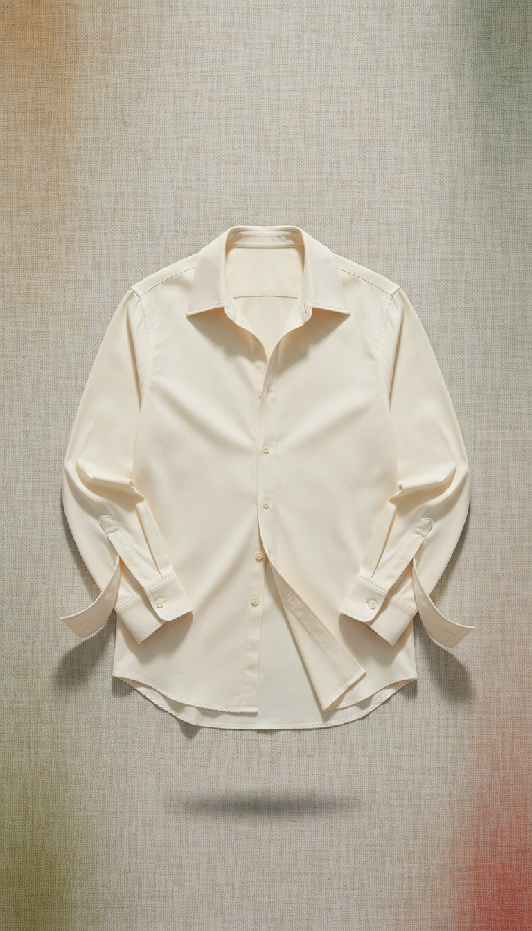 Ivory Cotton Open-Collar Shirt